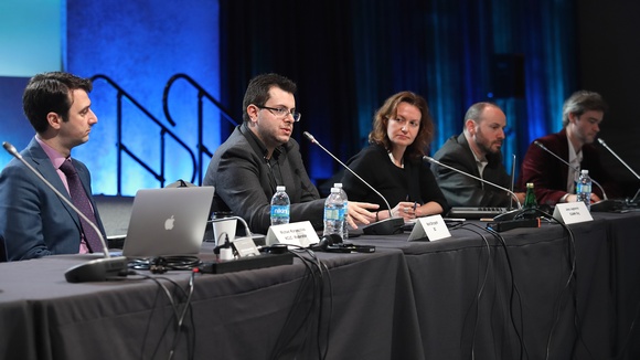 Five panelists discuss at a Cross-Community session on open data during ICANN 61
